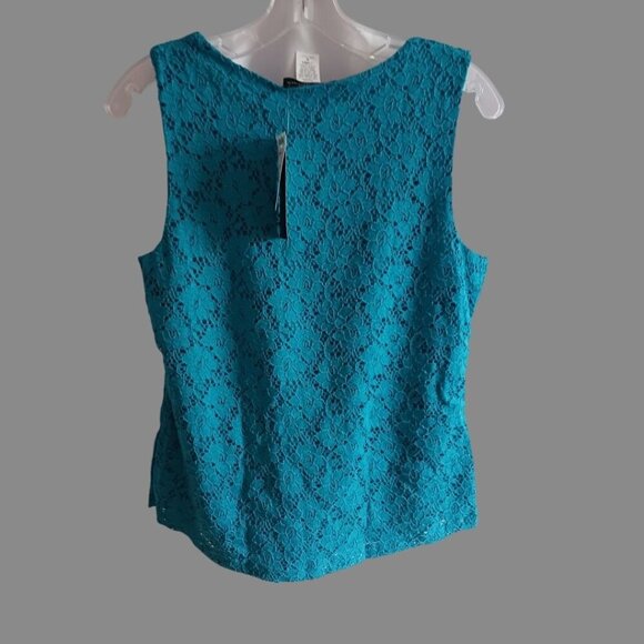 Jennie & Marlis Petite Turquoise Lace Sleeveless Top Petite Large - Picture 2 of 11